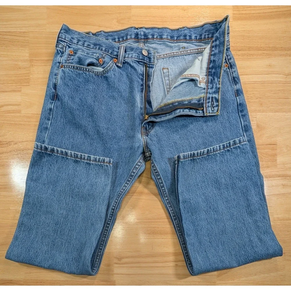 Levis 505 Regular Fit Mens Blue Medium Wash Straight Leg Denim Jeans 34x28